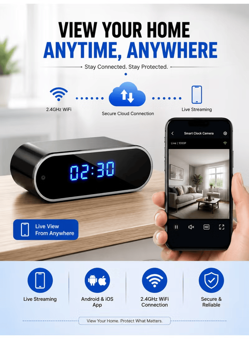 1080P WiFi Smart Clock Camera with Indoor Home & Office Security Camera