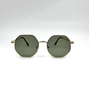 Octagonal Metal Frame Sunglasses - Golden Green