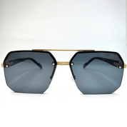 Octagon Rimless Sunglasses - Gold Frame Black Grey Lens