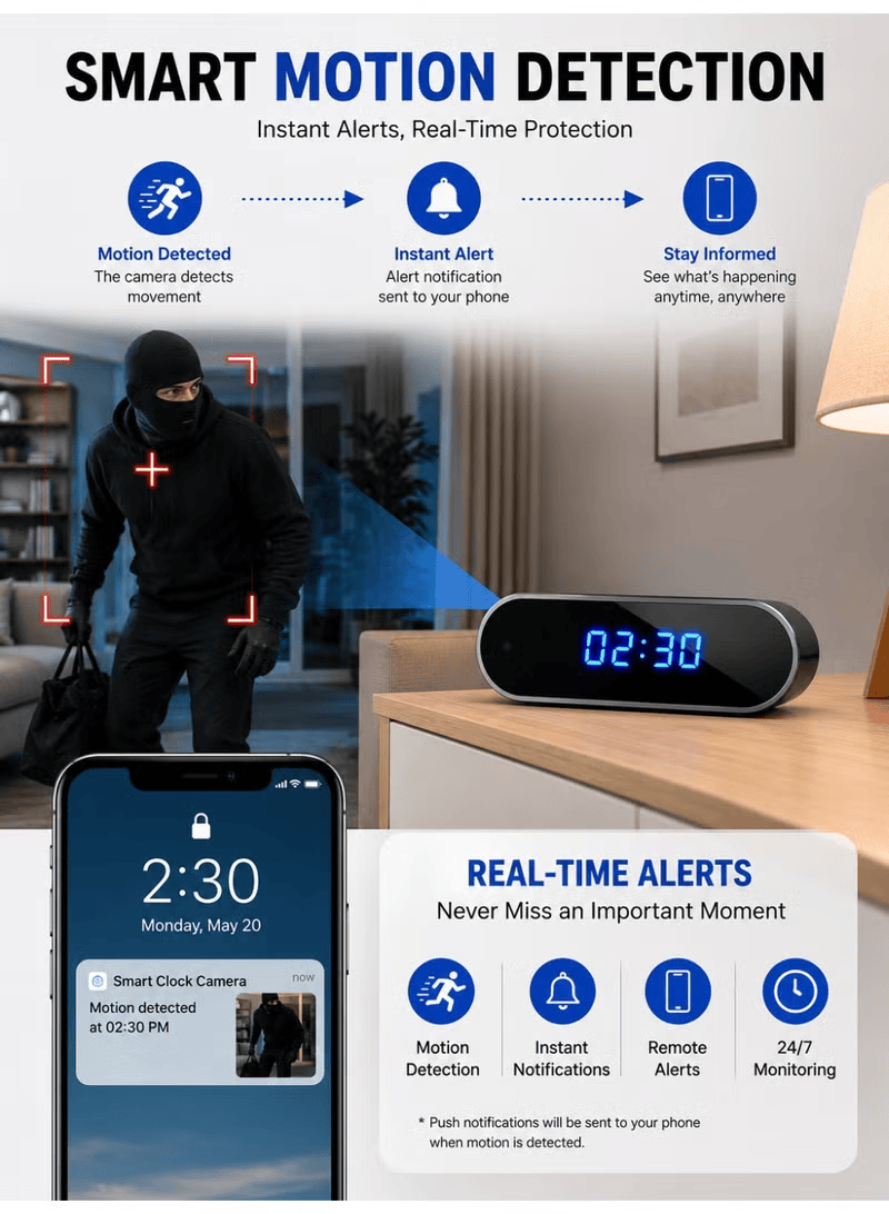 1080P WiFi Smart Clock Camera with Indoor Home & Office Security Camera