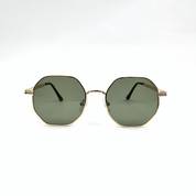 Octagonal Metal Frame Sunglasses - Golden Green