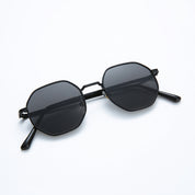 Octagonal Metal Frame Sunglasses - Black