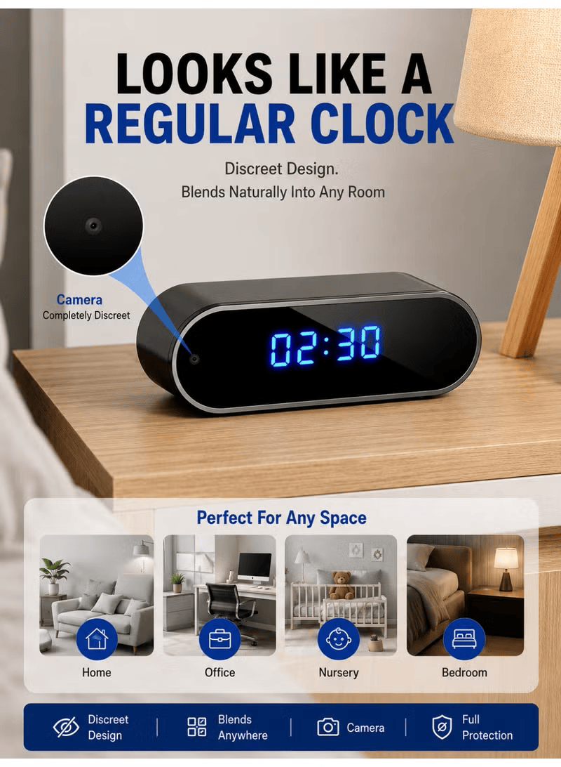 1080P WiFi Smart Clock Camera with Indoor Home & Office Security Camera